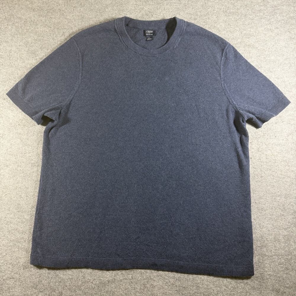 J Crew Seed Stitch Sweater T Shirt Mens L Blue Cotton Textured Knit Short Sleeve